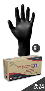 Dynarex Safe-Touch Black Nitrile Examination Gloves - Power Free
