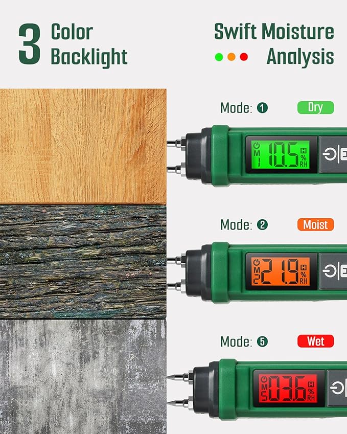 Wood Moisture Meter, TESMEN TWM-186 Portable Pen Moisture Meter, Pin-Type Moisture Meter